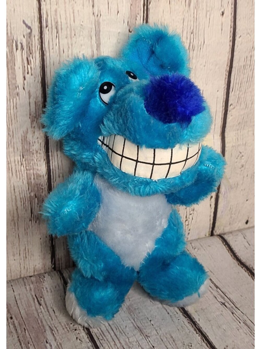 8" Vintage Acme 1989 Smiling Blue Spotted Dog Plush Stuffed Animal Toy Grinning
